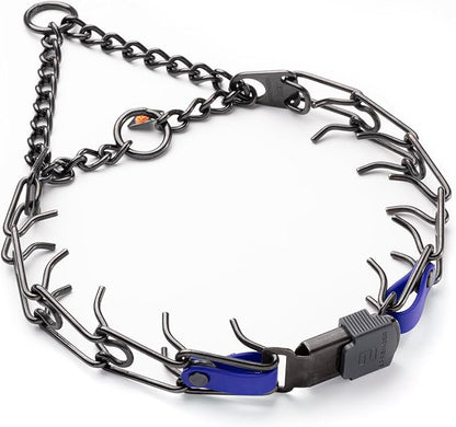 Herm Sprenger Black Stainless Steel Dog Collar with Quick Release ClicLock Buckle O-Ring Biothane Insert Training Collar Made in Germany (Blueberry Royal, 23in x 3.2mm(Neck Size up to19-20in))