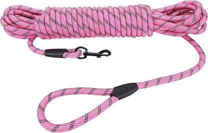 Long Dog Leash for Training 20Ft-Reflective Nylon Rope with Swivel Hook-Recall Agility Lead for Large Small Medium Dogs Outside Walking Hiking-Pink Diam 1/2"