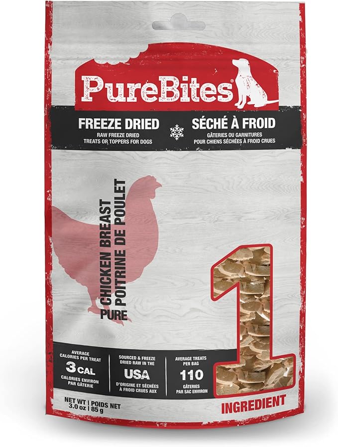 PureBites Chicken Breast Freeze Dried Dog Treats, 1 Ingredient, Made in USA, 3oz