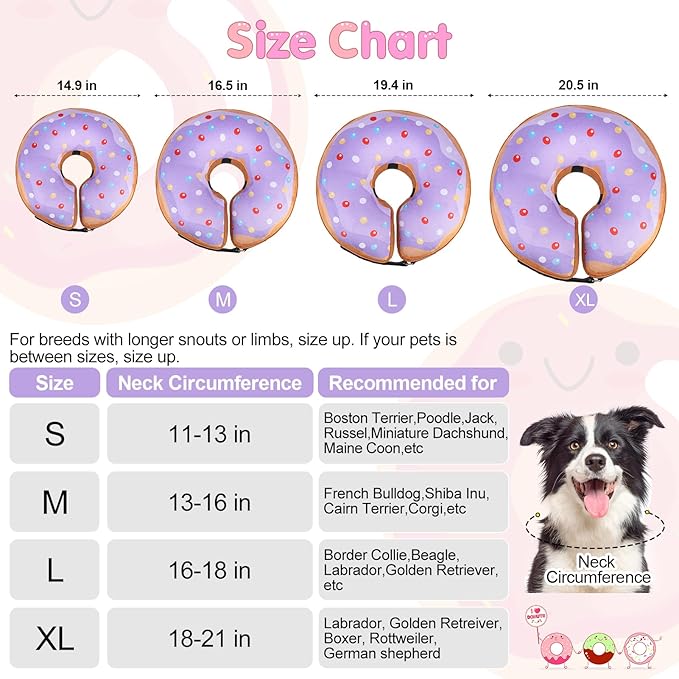 BEAUTYZOO Dog Cone Alternative After Surgery for Large Medium Small Dogs, Soft Inflatable Cone Collar for Dogs Cats, Dog Neck Donut E Collar Dog Recovery Collar to Stop Licking, Purple Donut, M