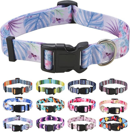 Mihqy Dog Collar with Bohemia Floral Tribal Geometric Patterns - Soft Ethnic Style Collar Adjustable for Small Medium Large Dogs (Purple Flower,XS)