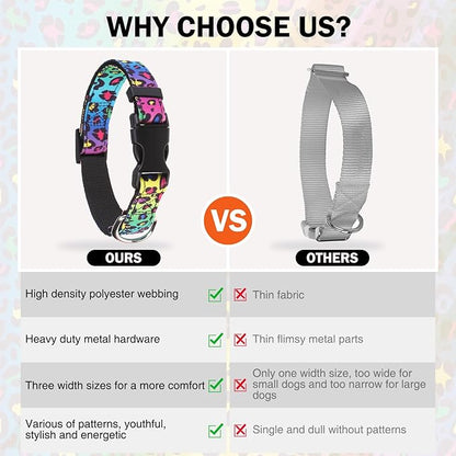 Dog Collar and Leash Set for Medium Dogs, Adjustable Soft Puppy Collar with Quick Release Buckle, 5FT Heavy Duty Nylon Matching Leash for Boy Girl Chihuahua, Yorki, Bulldog, Leopard M
