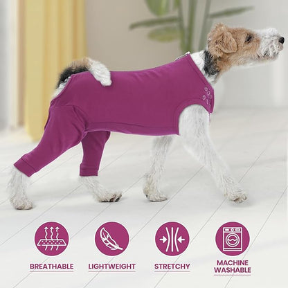 IDOMIK Dog Recovery Suit,Dog Leg Sleeve to Stop Licking Rear Legs,Thigh Wound Protective Sleeve,Male Female Pet Surgical Clothes,Doggy Surgical Suit with Pants Cover,Cone Collar Alternative,Purple,2XL
