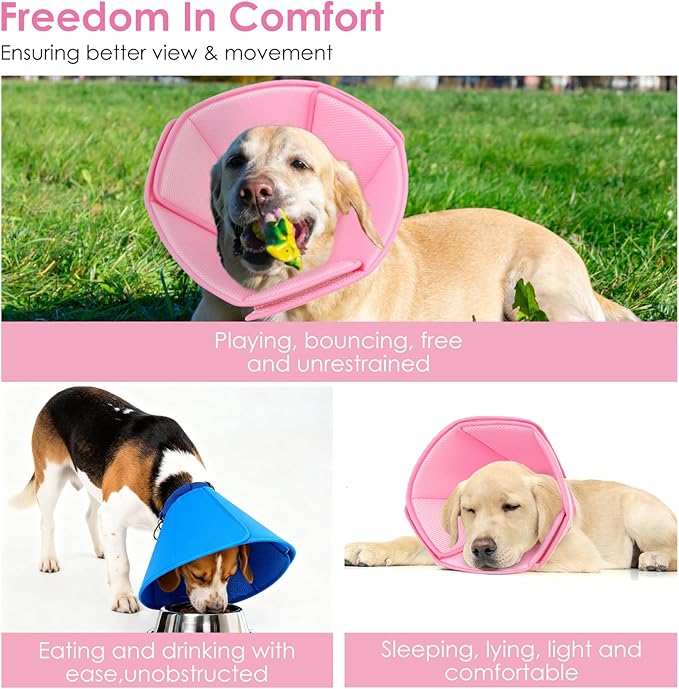 AOFITEE Dog Cones for Medium Dogs, Soft Dog Cone Collar After Surgery, Adjustable Cone for Dogs to Stop Licking, Breathable Pet E-Collar Alternative for Wound Healing(Pink,Medium)