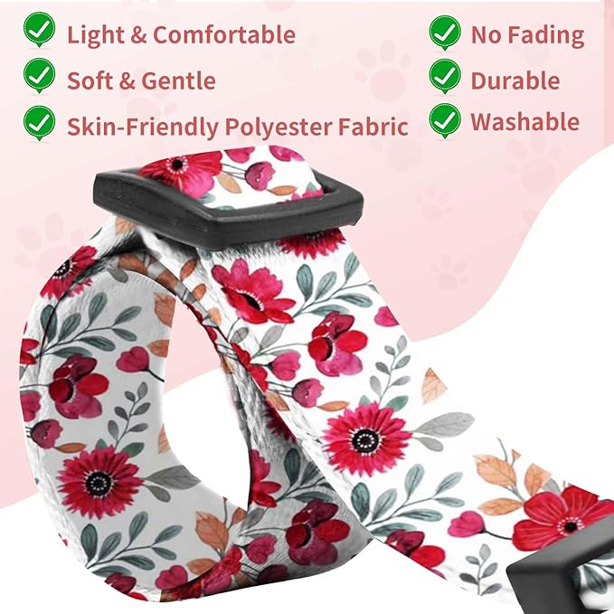 Kazazoo Dog Collar Cute and Soft Nylon Puppy Collar for Boy and Girl, Adjustable Dog Collars for Small Medium Dogs, Red Flowers-S