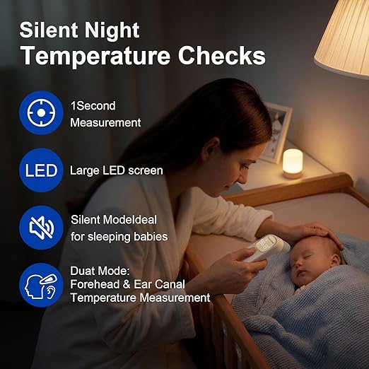 Berrcom 2-in-1 Forehead and Ear Thermometer with Magnetic Probe - Digital Infrared Thermometer for Adults & Babies, LED Display, 1s Reading, Auto Shut-Off