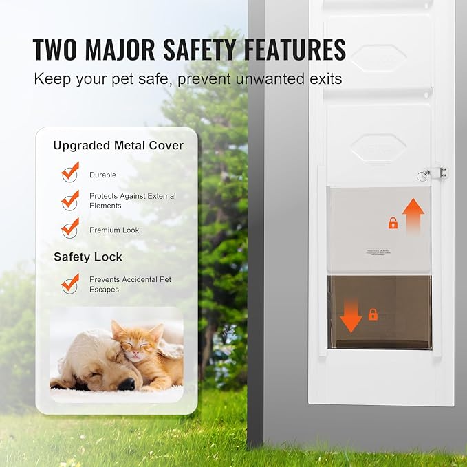 VEVOR Dog Door for Sliding Glass Door, 75 7/8"-80 11/16" Adjustable Height Doggy Door for Sliding Doors, Aluminum Frame Tempered Glass Pet Door with Hinge Structure Flap and Lock for Medium-Sized Dogs