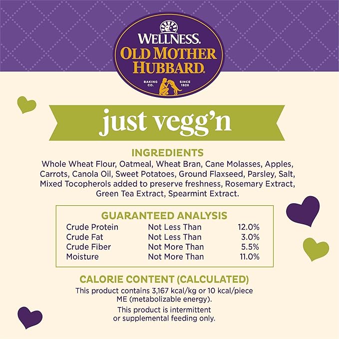 Old Mother Hubbard Wellness Just Vegg'n Dog Biscuits, Natural, Training Treats, Sweat Potato, Oats, Apples & Carrots Flavor, Mini Size, (20 Ounce Bag) (Pack of 2)