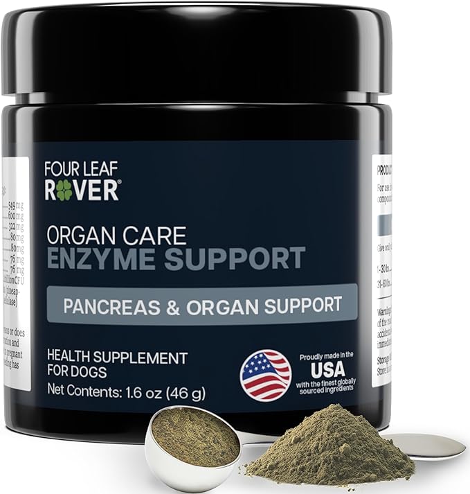 Four Leaf Rover Organ Care - Dog Digestive Support with Digestive Enzymes and Probiotics - Supports a Healthy Liver - Veterinarian Formulated - 30 Day Medium Dog Supply