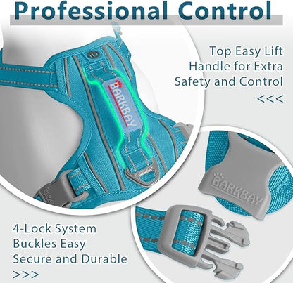 BARKBAY Dog Harness No Pull Oxford with ID Tag Pocket - Heavy Duty, Reflective, Easy Control for Large Dogs(Aqua Oxford,L)