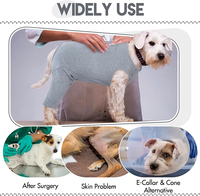 IDOMIK Dog Recovery Suit,Dog Leg Sleeve to Stop Licking Rear Legs,Thigh Wound Protective Sleeve,Male Female Pet Surgical Clothes,Doggy Surgical Suit with Pants Cover,Cone Collar Alternative,Grey,S