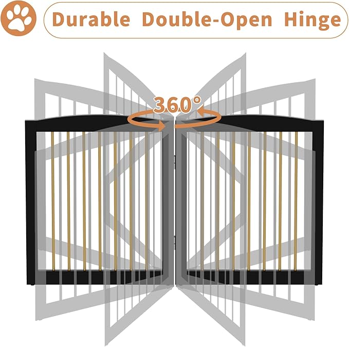 PUPETPO Freestanding Pet Gate for Dogs, Indoor Wooden Dog Gate for House, Foldable Dog Gate for Doorway, Stair, Step Over Pet Puppy Safety Fence Tall, 80 Inch Wide, 4 Panels 32", Black & Gold