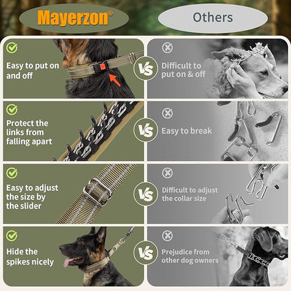 Mayerzon Martingale No Pull Collar for Medium Large Dogs German Shepherd Doberman Pitbull, Patented Anti Pull Correction Dog Collar for Walking Training, Reflective, Adjustable, Hidden(M/L, Khaki)