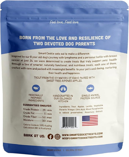 Smart Cookie All Natural Dog Treats - Trout & Apple - Training Treats for Dogs with Allergies, Sensitive Stomachs - Soft Dog Treats, Grain Free, Chewy, Human-Grade, Made in USA - 5oz, Pack of 3