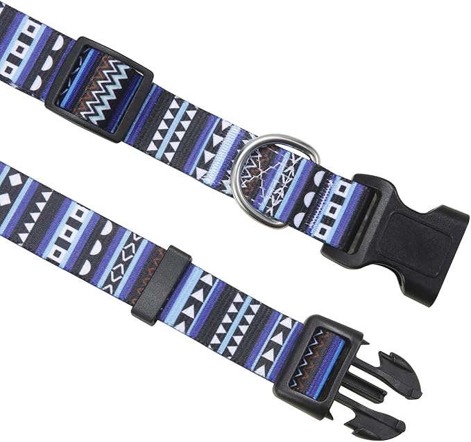 Mihqy Dog Collar and Leash Set with Bohemia Floral Tribal Geometric Patterns - Soft Ethnic Style Collar Adjustable for Small Medium Large Dogs(Bohemian Blue Set,S)