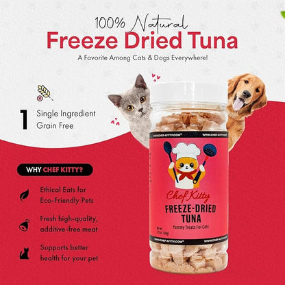 Tuna Cat Treats, 100% Wild Caught | Freeze Dried Dog Treats, High Protein | Grain-free, Single Ingredient Cat & Dog Food Toppers | No Additives or Preservatives | Inspected & Tested in USA | 1.7 oz