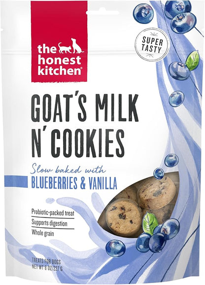 The Honest Kitchen Human Grade Dog Treats Goat's Milk N' Cookies: Slow Baked with Blueberries & Vanilla, 8 oz Bag