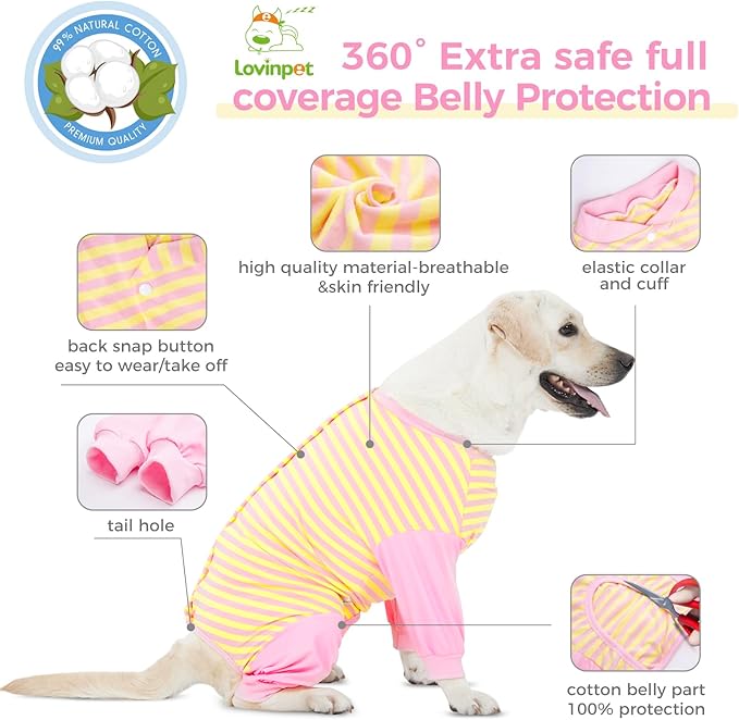 LovinPet Dog Recovery Suit for Large Medium Dogs - Full Coverage Dog's Bodysuit Wound Protective Surgical for Abdominal Wounds After Surgery Anti-Licking Cut-Out Design of Abdomen,Buttons,3XL