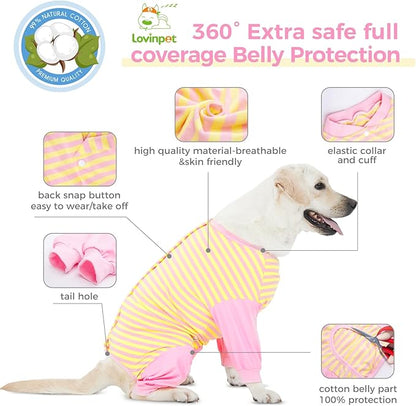 LovinPet Dog Recovery Suit for Large Medium Dogs - Full Coverage Dog's Bodysuit Wound Protective Surgical for Abdominal Wounds After Surgery Anti-Licking Cut-Out Design of Abdomen,Buttons,M