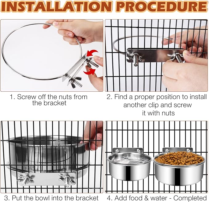 Dog Crate Water and Food Bowl, ShineMe Stainless Steel Dogs Bowls Hanging 2 Pack for Cage Crate Kennel, Spill Proof Dog Bowl for Medium and Small Sized Dogs Cats Pets (6.3 * 2.6” & 5.5 * 2.4”)