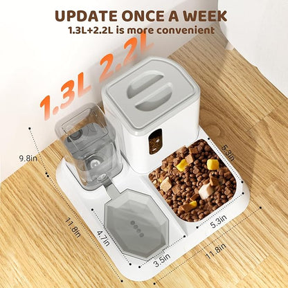Gravity Cat Feeder and Water Dispenser Set, Automatic Feeder and Water Dispenser for Small Cats Dogs Pets,Large Capacity(1.3L+2.2L)