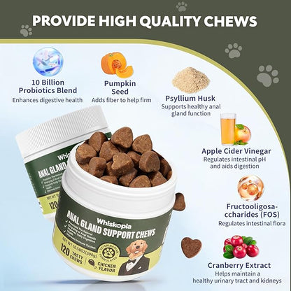 Anal Gland Support Chews, Dog Scoot Treatment with Pumplin Digestive Enzymes Probiotics Fiber for Dogs Digestion and Gut Health Stop Scoot for Dog - 120 Ct (Gland Guard, 120Ct Chicken)