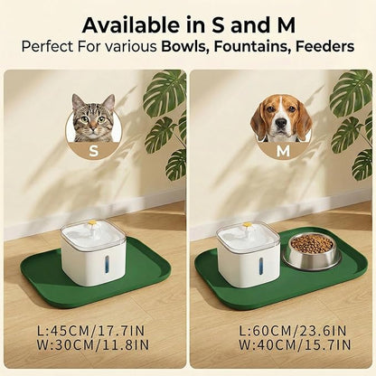 BLESWIN Waterproof Silicone Pet Feeding Mat Green with Raised Edge,24" x 16"Non-Skid Spill Proof Dog Bowl Mats, Easy Clean Cat Bowls Placemat for Cats and Dogs