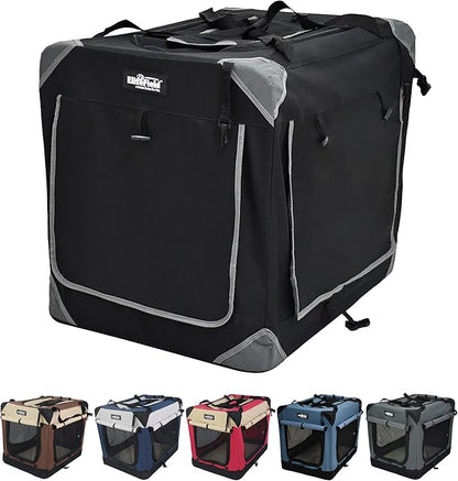 EliteField 4-Door Folding Soft Dog Crate with Curtains, Carrying Bag and Fleece Bed (2 Year Warranty), Indoor & Outdoor Pet Home (20" L x 14" W x 14" H, Black+4 Door Curtains)