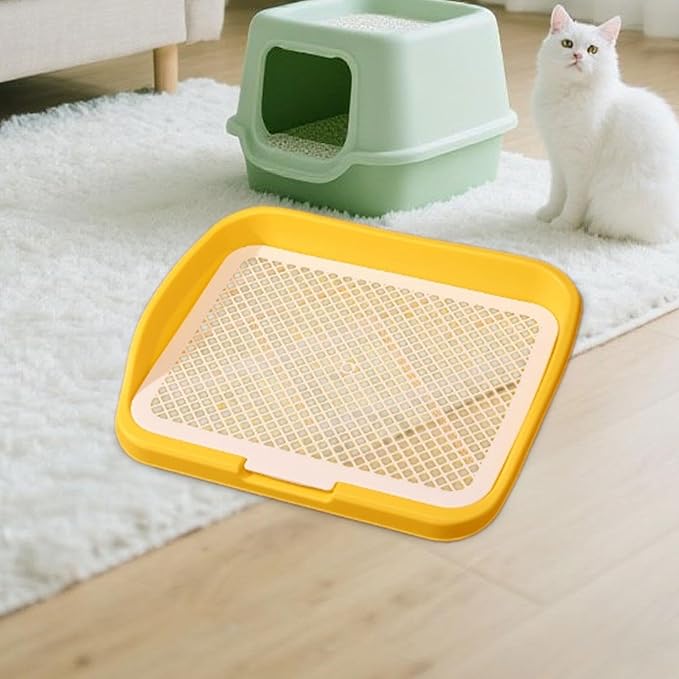 Dog Toilet Puppy Pad Holder Supplies Non Slip with Column Dog Pee Holder Training Pad for Bunny Home Dorm Room, Yellow