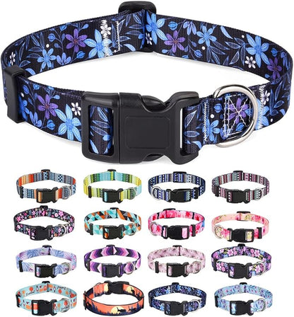 Mihqy Dog Collar with Bohemia Floral Tribal Geometric Patterns - Soft Ethnic Style Collar Adjustable for Small Medium Large Dogs(Floral Blue,XS)