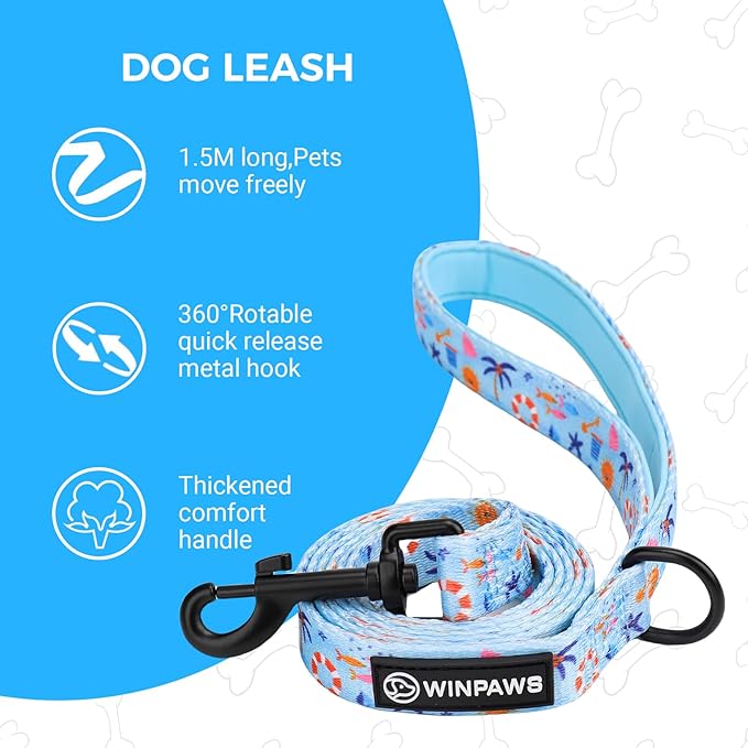 Dog Harness and Leash Collar Set with Dog Poop Bag Holder and Bandanas, Escape Proof Adjustable Puppy Cat Vest with Soft Mesh Padded, Pet Supplies for Small Medium Large Dogs Kitten(Blue Beach, XS)