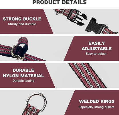 Hikiko Martingale Dog Collars Reflective Nylon Dog Collar with Quick Release Buckle Adjustable Training No Slip Dog Collar (Medium, Burgundy)