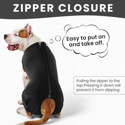 IDOMIK Dog Recovery Suit,Dog Leg Sleeve to Stop Licking Rear Legs,Thigh Wound Protective Sleeve,Male Female Pet Surgical Clothes,Doggy Surgical Suit with Pants Cover,Cone Collar Alternative,Black,S