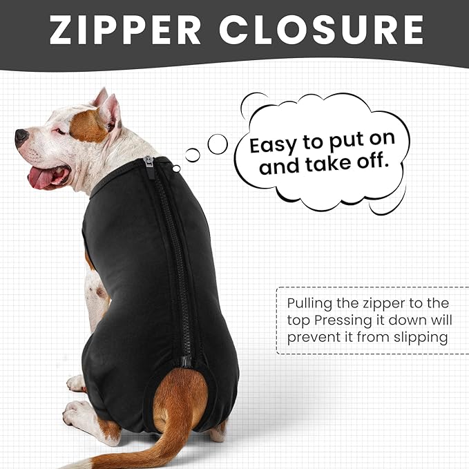 IDOMIK Dog Recovery Suit,Thigh Wound Protective Sleeve for Dogs,Anti Licking Dog Rear Leg Sleeve,Male Female Dog Surgical Clothes,Dog Surgical Suit with Pants Cover,Cone Collar Alternative,Black,L