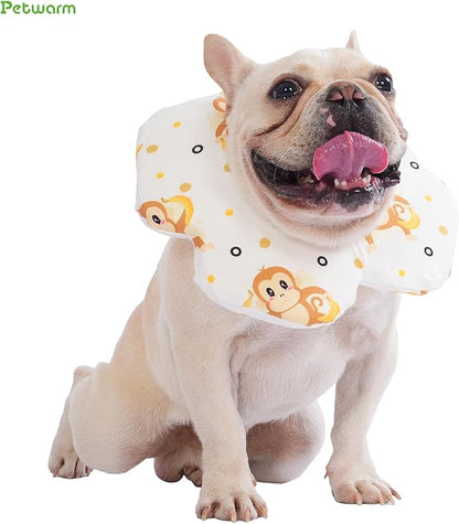 PetWarm Dog Recovery Collar, Recovery Collar for Dogs, Lightweight Soft Flower Design, Comfortable Neck Protector Helps Discourage Licking, Post-Visit Protective Collars, Monkey Print, Yellow, S