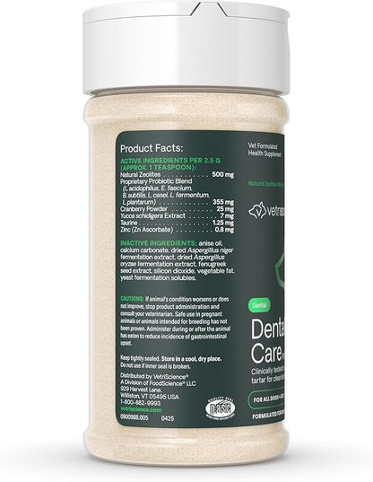 VetriScience Dental Care Powder for Dogs & Cats – Helps Reduce Plaque & Tartar Buildup, Clean Teeth & Fresher Breath, Clinically Tested, Vet-Formulated Oral Supplement, 4.2 oz