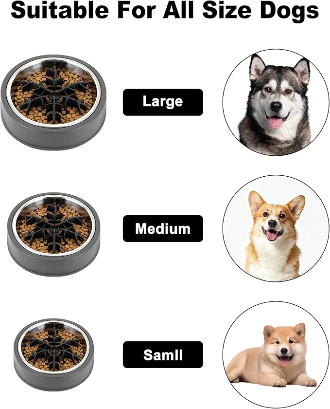 Slow Feeder Insert for Dog Bowl, Mabnuby 100% Food-Grade Silicone Slow Feeder Insert Fits Large Medium Small Size Dogs, Compatible with Regular & Elevated Bowls, Helps Prevent Digestive Issues, Black
