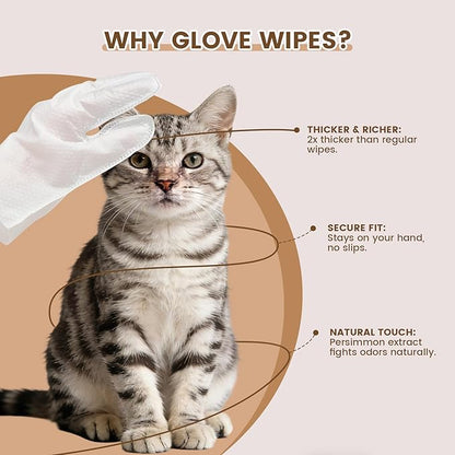 IMMHABI 100 Pcs Cleaning Deodorizing Pet Glove Wipes for Dogs & Cats, Hypoallergenic Dog Bath Wipes with Natural Deodorizer Persimmon Tannin, Pet Bathing Wipes for Horse Coat Care Coconut Scent