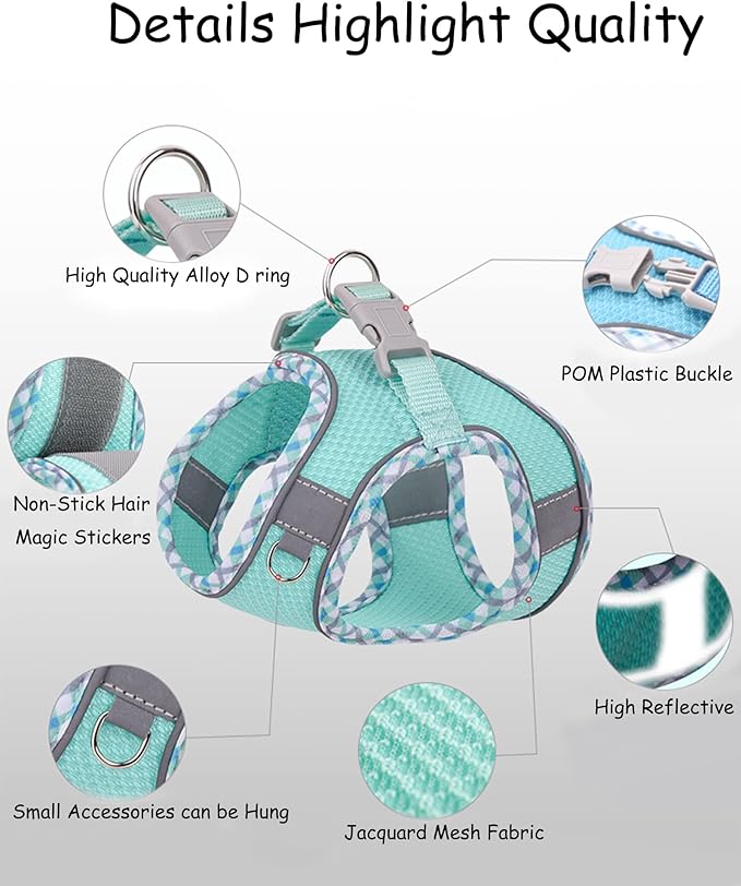 Petank Dog Harness for Small Medium Dogs No Pull, Puppy Harness and Leash Set, Step in Dog Harness for Walking, Running, Training, Small Dog Vest, Medium Dog Vest (Light Blue, L)