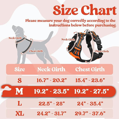 rabbitgoo Dog Harness Medium Sized, No Pull Pet Harness with 3 Buckles, Adjustable Soft Padded Vest with Control Handle, Walking Reflective Pet Vest for Medium Dogs, Orange, M