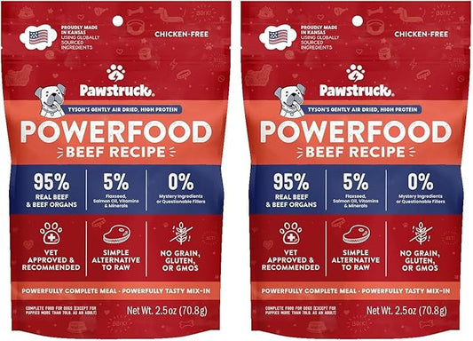 Pawstruck All Natural Air Dried Dog Food w/Real Beef - Grain Free, Made in USA, Non-GMO & Vet Recommended - High Protein Limited Ingredient Full-Feed - for All Breeds & Ages - 2.5oz Trial Bag