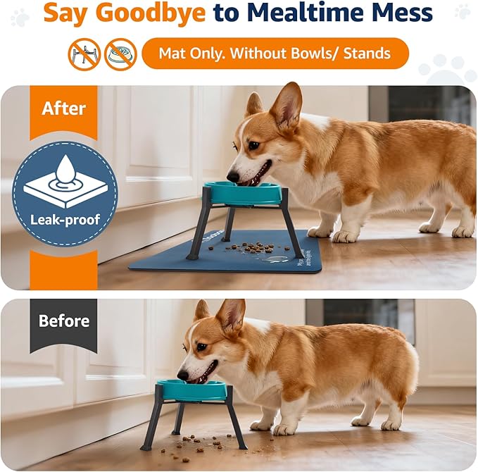 LOOBANI Dog Food Mat for Floors Waterproof 17.3"x17.3"- Absorbent Dog Bowl Mat for Food and Water Bowl, Leakproof Rubber Backing, Dog Feeding Mat for Dog, Cat, Pet (17.3"x17.3", Dark Blue)