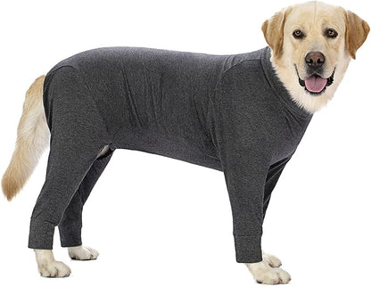 Grey Dog Surgery Recovery Suit Onesie, Medium/Large, Cotton, Lightweight, All-Season, Unisex, Solid Grey, Surgical Wound Protection, Shedding Prevention, Temperature Regulation