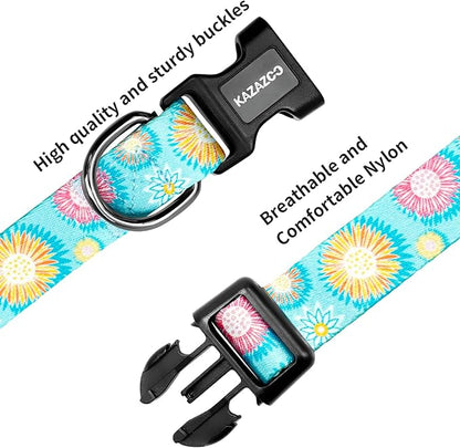 Kazazoo Dog Collar Cute and Soft Nylon Puppy Collar for Boy and Girl, Adjustable Dog Collars for Small Medium Dogs, Blue Sunflowers-XS