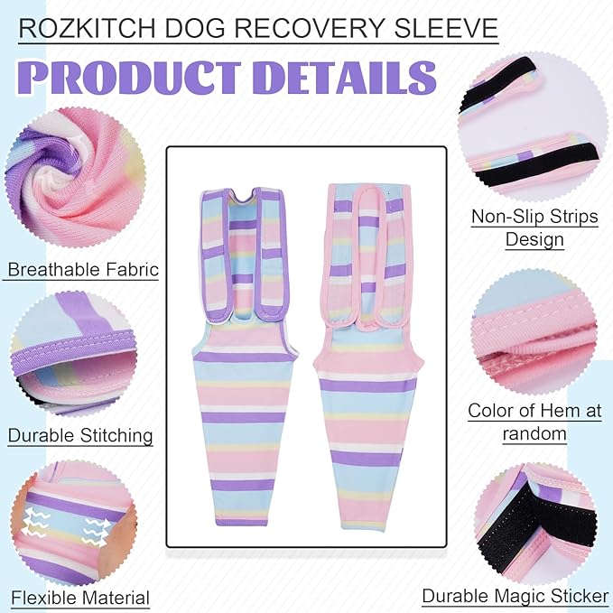 ROZKITCH Dog Leg Sleeve to Stop Licking Left Right Legs, Protector Keep Bandages in Place for Sutures, Comfortable Protection for Elbow Area for Sprain ACL CCL Stripe 2XS