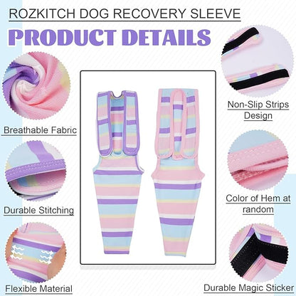 ROZKITCH Dog Arm Sleeves for Licking Front Right Left Leg, Stretchy Surgery Recovery Sleeve Anti Licking Scratching Wound, Fix Bandages in Place Striped Protection Stripe 2XL