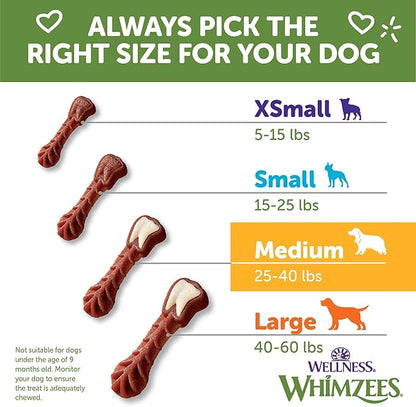Whimzees Wellness Brushzees Dog Dental Treat, VOHC Accepted Chews, Freshens Breath, Medium Size, 12.7 oz Bag, 12 Count