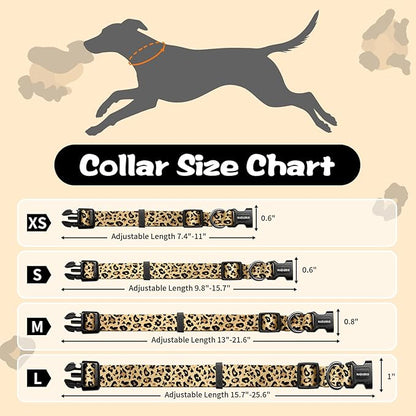 Kazazoo Dog Collar Cute and Soft Nylon Puppy Collar for Boy and Girl, Adjustable Dog Collars for Small Medium Dogs, Brown Leopard-S