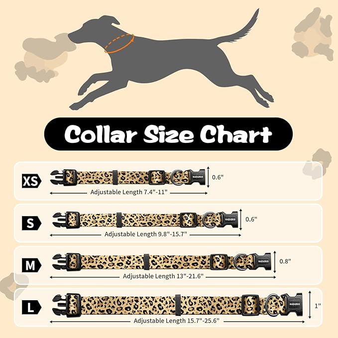 Kazazoo Dog Collar Cute and Soft Nylon Puppy Collar for Boy and Girl, Adjustable Dog Collars for Small Medium Dogs, Brown Leopard-XS