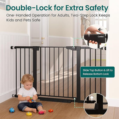 Cumbor 2 Pack 30-54" Baby Gate for Stairs, Dual Lock & Self-Closing Dog Gate for Doorways, Easy Install Pressure Mounted Pet Gates Indoor, Easy Walk Thru Wide Safety Proofing for Babies & Pets, Black